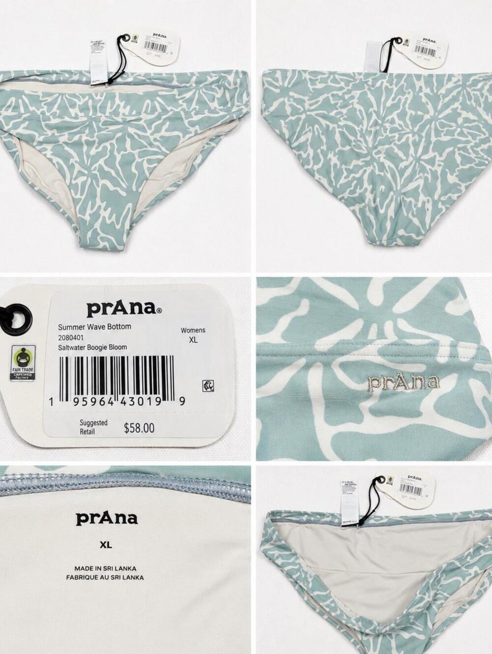 Prana Summer Wave Bottom Bikini Swim Bottoms XL Saltwater Boogie Bloom NWT